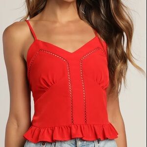 Lulus Sunniest Time Red Ruffle Sleeveless Cami Top NWT